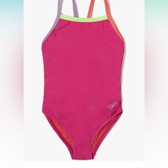 Speedo Girls Swimsuit One Piece Thin Straps Rose Violet SZ 16 NWT IN PACKAGING - Picture 1 of 6